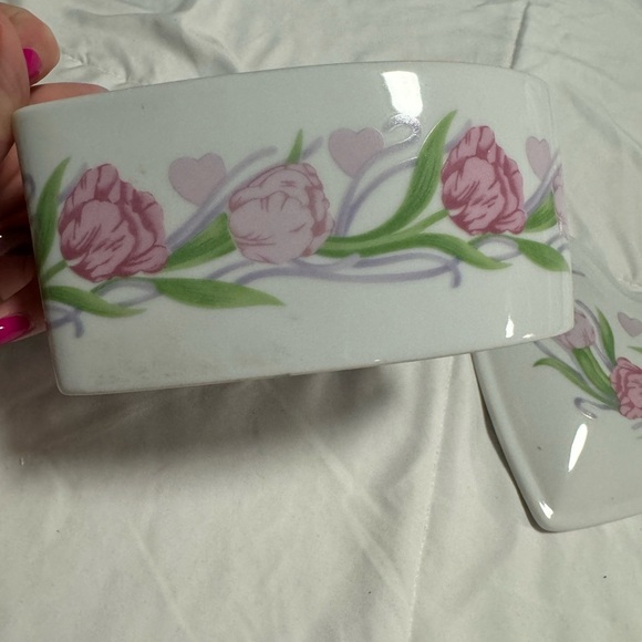 VTG 1990 FTD Especially For You Heart Shaped Floral Trinket Jewelry Box Ceramic - Picture 4 of 9